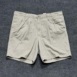 HB Shorts Mens 42 Khaki Pleated Chino 100% Cotton Zip Fly Welt Pockets Casual